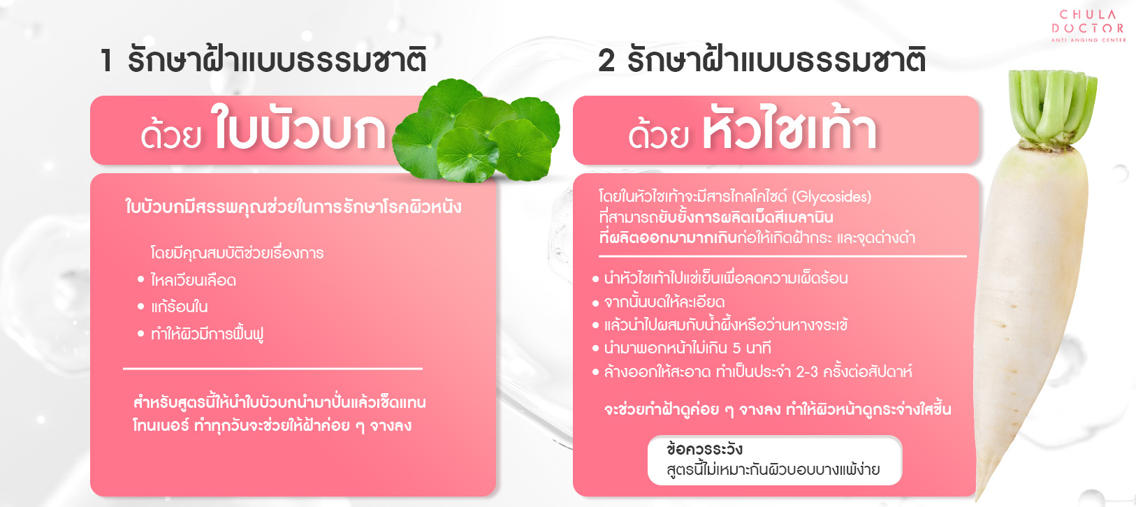 รักษาฝ้าใบบัวบก หัวไชเท้า